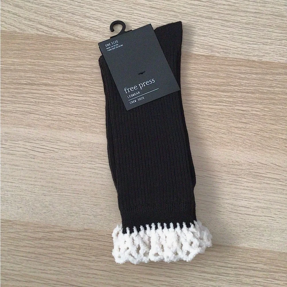Free Press Ribbed Crew Socks With Crochet Trim